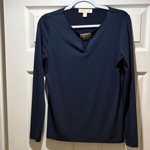 Michael Kors Navy Long Sleeve Top with Gold Accent